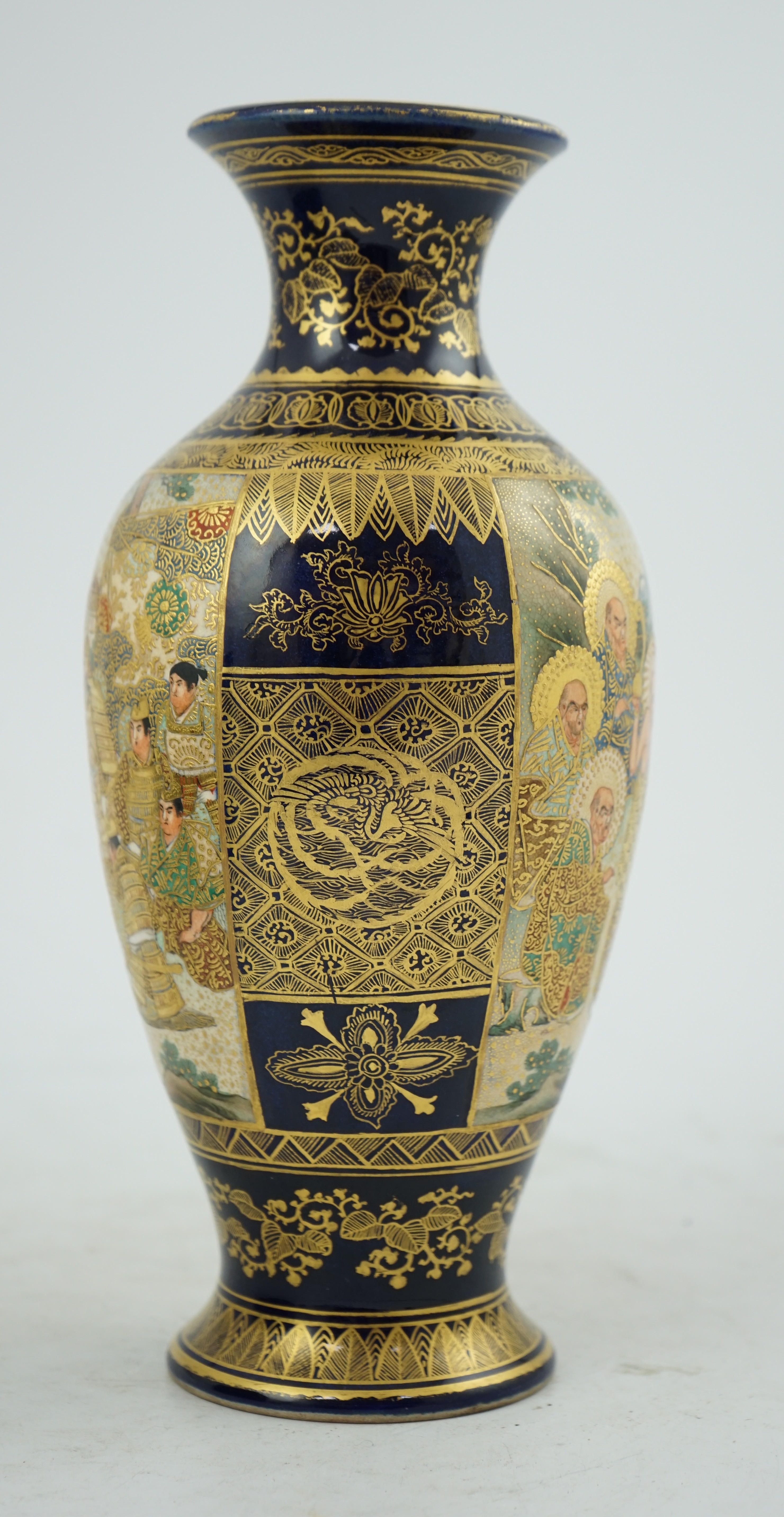 A Japanese Satsuma blue ground ovoid vase, Meiji period